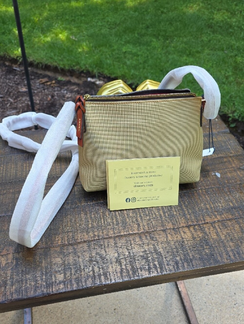 Dooney & Bourke Light Gold Nylon Crossbody with Brown Leather Trim - Picture 7 of 8